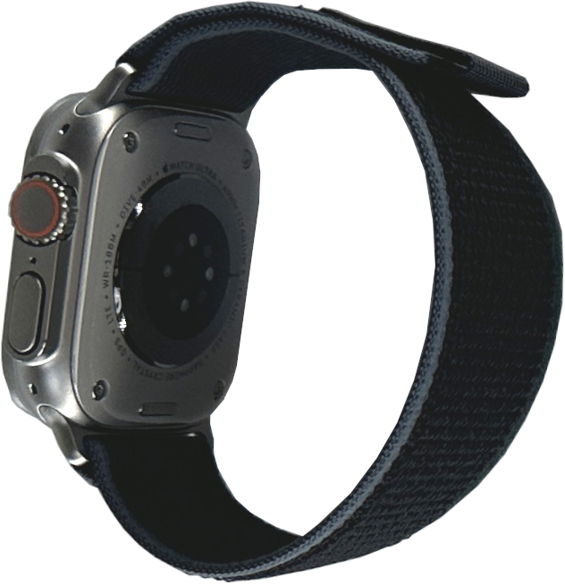 Apple Watch Ultra 2 mit blau-grauem Trail Loop