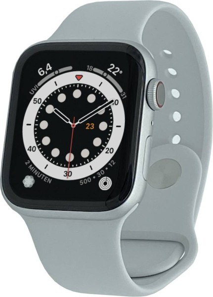 Apple Watch Series 6 Cellular, 44mm Aluminium in Silber mit Sportarmband in Weiß, MG2C3FD/A