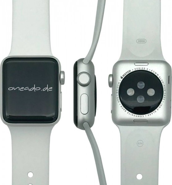 Apple Watch Series 3, 42mm Aluminium in Silber mit Sportarmband in Weiß, MTF22ZD/A