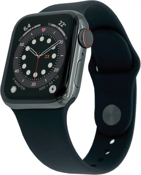 Apple Watch Series 6 Cellular, 40mm Edelstahl in Graphit mit Sportarmband in Schwarz, M06X3FD/A