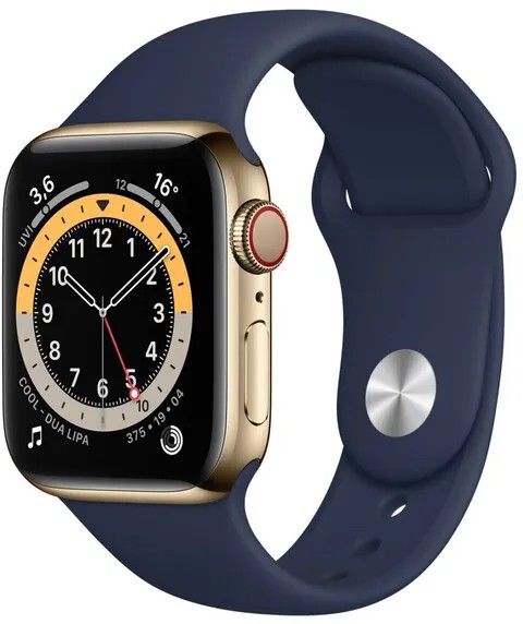 Apple Watch Series 6 (GPS + Cellular)- 40mm - Edelstahlgehäuse Gold - Sportband - Deep Navy - MJXM3F