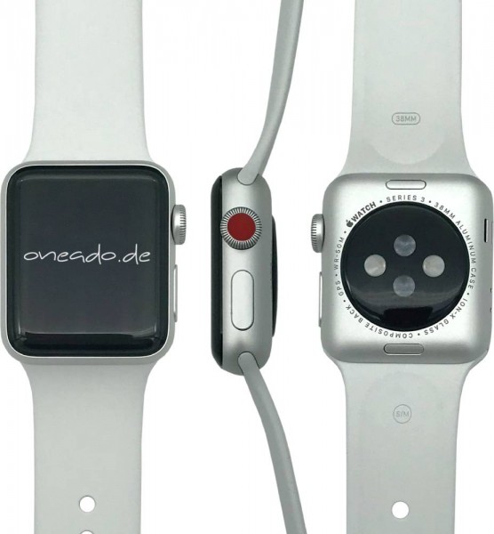Apple Watch Series 3, Cellular, 38mm Aluminium in Silber mit Sportarmband in Weiß, MTGN2ZD/A