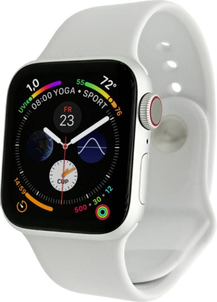 Apple Watch Series 4 Cellular, 44mm Aluminium in Silber mit Sportarmband in Weiß, MTVR2FD/A