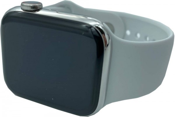 Apple Watch Series 6 Cellular, 44mm Edelstahl in Silber mit Sportarmband in Weiß, M09D3FD/A