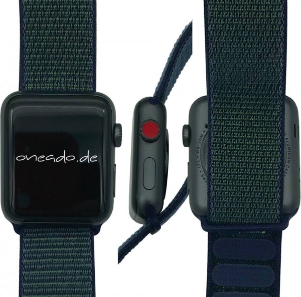 Apple Watch Series 3 Nike+, Cellular, 42mm Aluminium in Spacegrau mit Sportloop in Grau/Blau, MQMK2Z