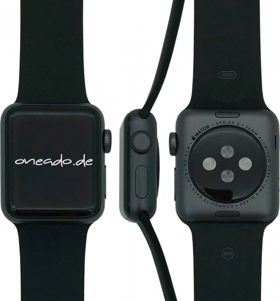 Apple Watch Series 3, 38mm Aluminium in Spacegrau mit Sportarmband in Schwarz, MTF02ZD/A