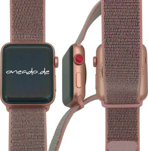 Apple Watch Series 3 Cellular, 42mm Aluminium in Gold mit Sport Loop in Sandrosa, MQKT2ZD/A