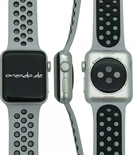 Apple Watch Series 3 Nike +, 38mm Aluminium in Silber mit Sportarmband in Platinumweiß/Schwarz, MQKX