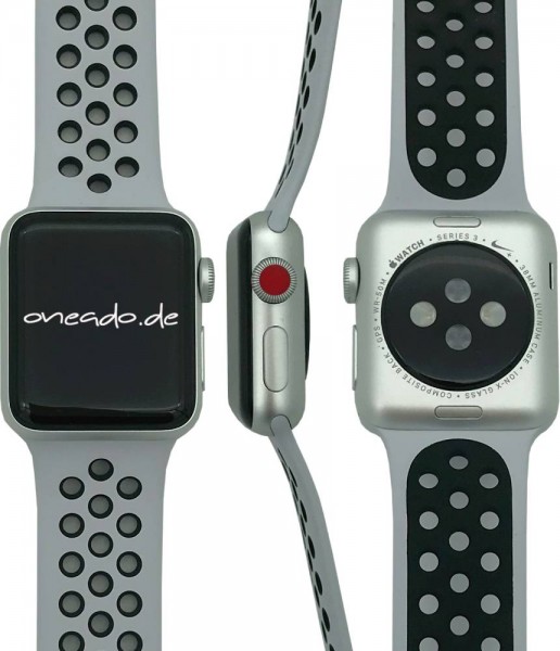 Apple Watch Series 3 Nike + Cellular, 38mm Aluminium in Silber mit Sportarmband in Platinumweiß/Schw