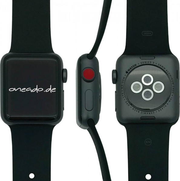 Apple Watch Series 3 Cellular, 38mm Aluminium in Spacegrau mit Sportarmband in Schwarz, MQKG2ZD/A