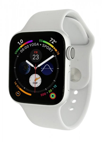 Apple Watch Series 4, 44mm Aluminium in Silber mit Sportarmband in Weiß, MU6A2FD/A