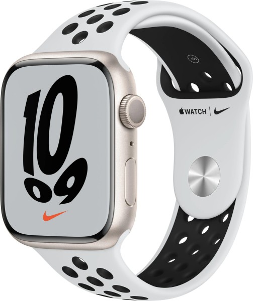 Apple Watch Nike Series 7 - GPS - 41mm Aluminium Starlight - Nike Sportarmband pures Platin/schwarz