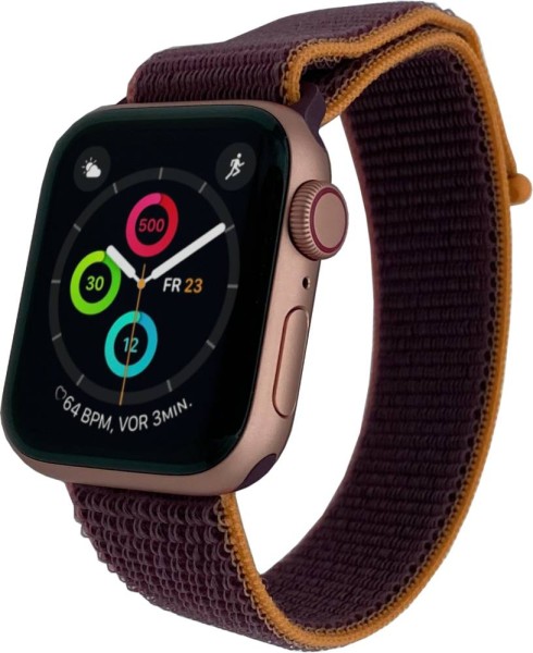 Apple Watch Series SE, 44mm Cellular Aluminium in Gold mit Sportloop in Pflaume, MYEY2FD/A