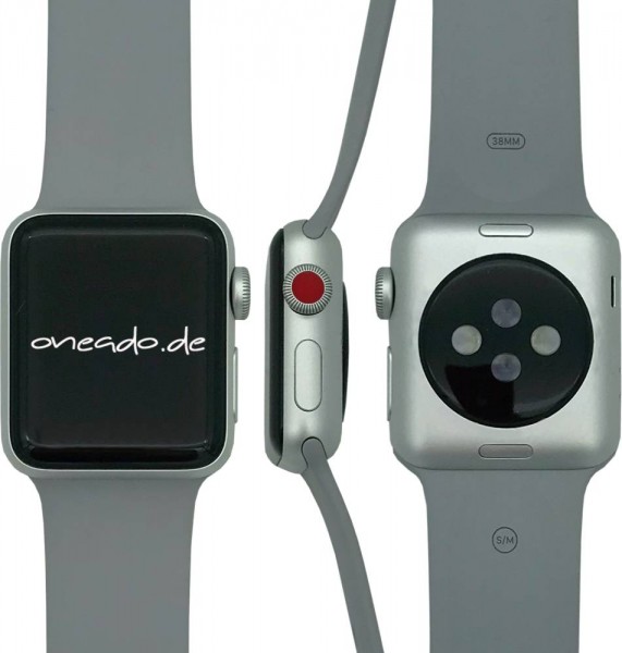 Apple Watch Series 3 Cellular, 42mm Aluminium in Silber mit Sportarmband in Nebel (Grau), MQKM2ZD/A