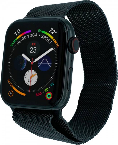 Apple Watch Series 4 Cellular, 44mm Edelstahl in Schwarz mit Milanaisearmband in Schwarz, MTX32FD/A