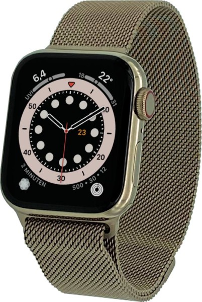 Apple Watch Series 6 Cellular, 40mm Edelstahl in Gold mit Milanaisearmband in Gold, M06W3FD/A