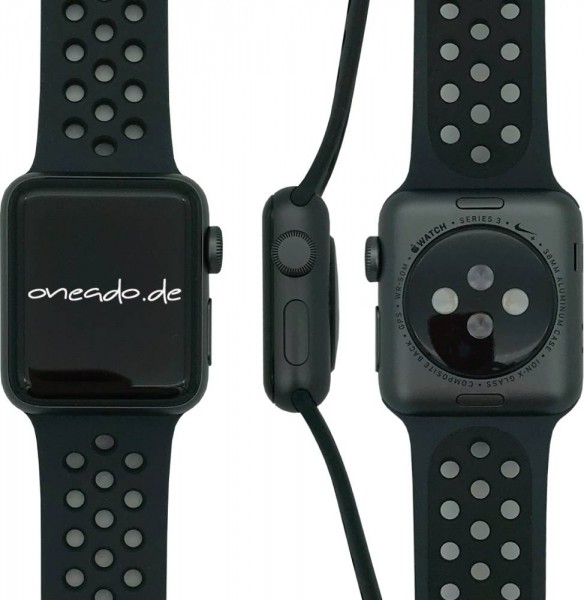 Apple Watch Series 3 Nike +, 38mm Aluminium in Spacegrau mit Sportarmband in Anthrazit/Schwarz, MTF1
