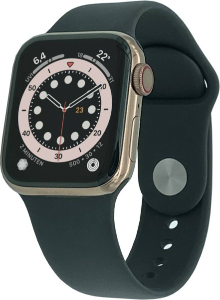 Apple Watch Series 6 Cellular, 40mm Edelstahl in Gold mit Sportarmband in Zyperngrün, M06V3FD/A